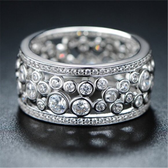 Double Layer Silver Hollow Fashion Rings for Women, PD397 - Picture 3 of 3